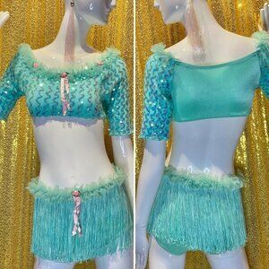 Vtg 60s go go burlesque dance rave festival circus costume fringe sequin ruffle